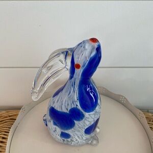 Winston Porter Howard Beach Blue White Glass Bunny Figurine Paperweight Decor